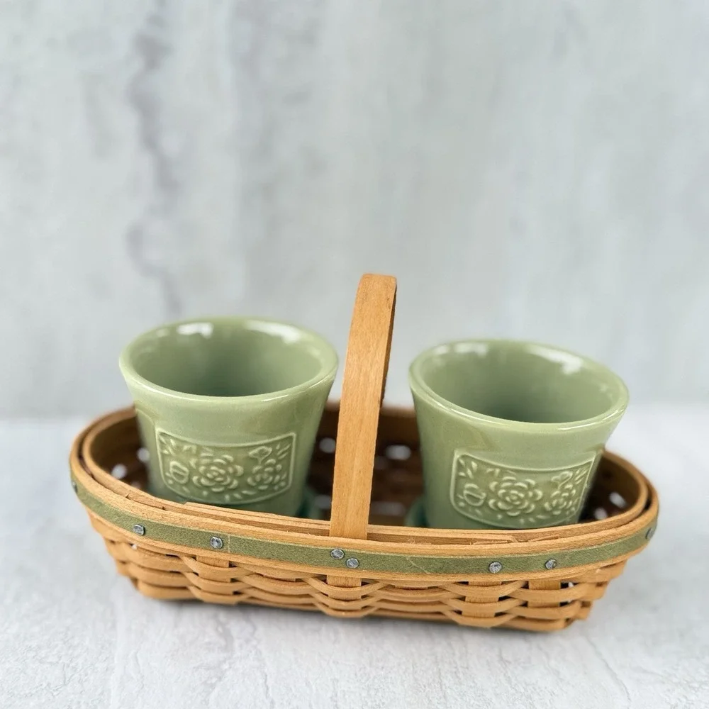 2005 Longaberger Collectors Club Miniature PEONY Basket + 2 Flower Pots #7617